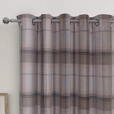 Highland Grey Multi Tartan Checked Blackout Curtains With Ring Top Eyelet Header • £14.98