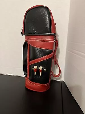 VTG  Mini Golf Bag Caddy Made In Hong Kong Red-Black Leather ? Bottle Carrier • $17.56