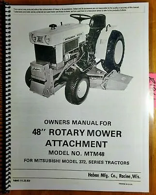 Haban MTM48 48  Mower For Mitsubishi MT372 372 Tractor Operator & Parts Manual  • $17.99
