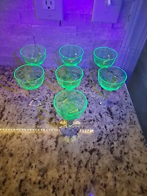 $52 • Buy Uranium Glass Morgantown Golf Ball Light Green Liquor Cocktail Stem