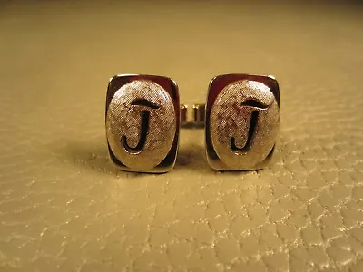 NOS Mid Century Modern Initial  J  White Gold Plated (Silver Tone) Cuff Links  • $19.75