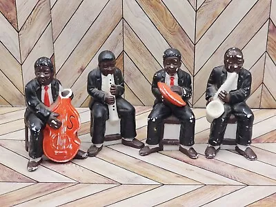 VINTAGE Jazz Band Musicians Figurines 3.5  Black Americana Collectibles FULL SET • $16.99