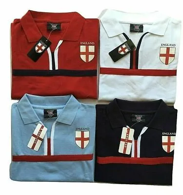 £9.99 • Buy Men's England St George Cross Polo Shirt Cotton S M L XL Red White Navy Blue