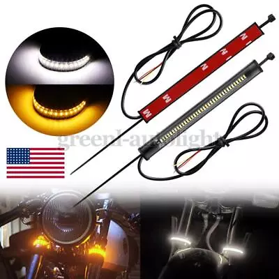 2X LED Motorcycle Fork Turn Signal Sequential White Amber Flowing Light DRL US • $8.98