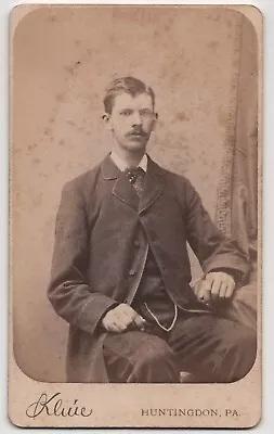 ANTIQUE CDV CIRCA 1870s KLINE HANDSOME MAN WITH MUSTACHE HUNTINGDON PENNSYLVANIA • $12.99