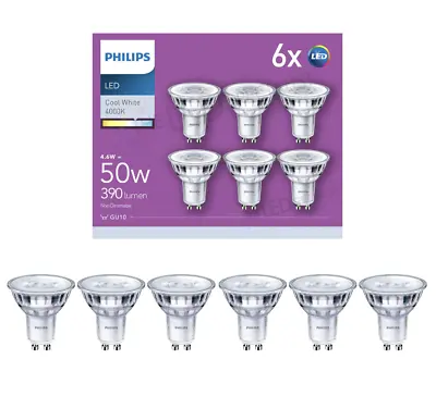 Philips  4.6 W LED GU10 Light Bulbs 50W Cool White Pack Of 6 • £19.99