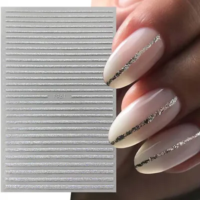 French Tips Stickers Nails Silver Gold Wave Line Art Nail Decoration Manicure • $1