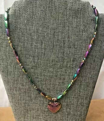 Men's Women's Magnetic Hematite Rainbow Heart Necklace Top Quality Colorful • $41.99