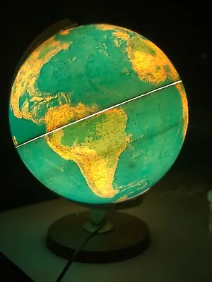 Vintage Replogle 12  Light Up World Horizon Globe With Wooden Base - USA - Good • $48.99