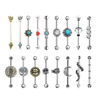 $3.99 • Buy Industrial Barbell Surgical Steel 14G Ear Cartilage Ring Body Piercing Jewelry