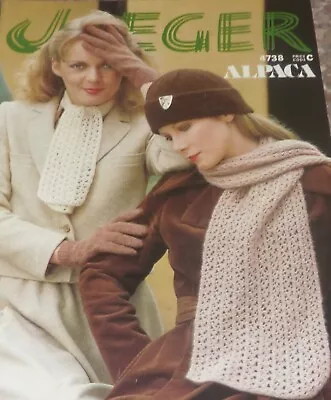 Vintage Jaeger Knitting Pattern Ladies Alpaca Scarf Cravat Hat & Gloves No 4738 • £4.20