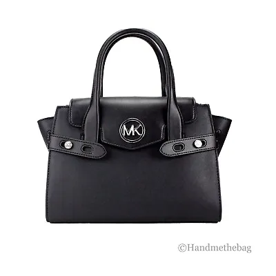 Michael Kors Carmen Medium Black Silver Saffiano Leather Satchel Hand Bag Purse • $109