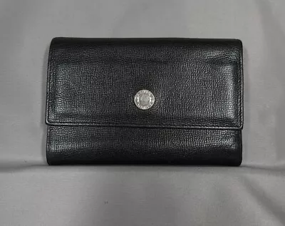 Bvlgari Black Silver Logo Pebbled Leather Long Bi Fold Authentic Wallet • $139.99