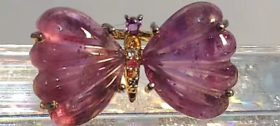 **AMETHYST & COLOR SAPPHIRES BUTTERFLY RING*~14K Gold On Sterling  Silver~SIZE 8 • $39.99