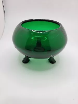 Viking EVERGREEN GREEN Glass Round Dish Bowl Candle Flower Light Tri Footed Epic • $17.95