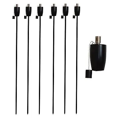 6x Metal Garden Torches Tiki Paraffin Oil Fire Lantern Barrel Black • £46