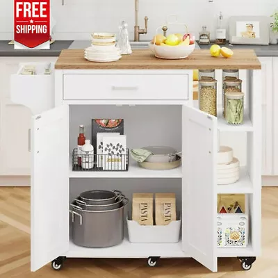 Mobile Kitchen Storage Cart 37  Kitchen Island Cart W/Cabinet &3-Layer Shelves • $142.50