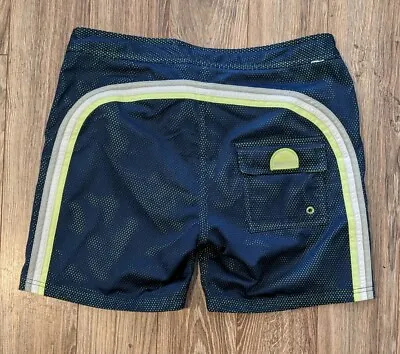 Sundek Swim Trunks Mens Navy Lime Green Stripe Drawstring Shorts - 32 • $37.97