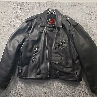 Vintage Hot Leathers Jacket Men's 52 Black Full Zip Motorcycle Biker Extra Large • $89.99