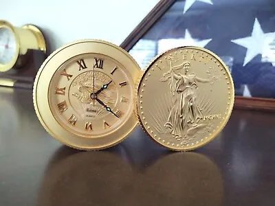 Vintage Bulova Walking Liberty Coin Desk Clock With Travel Alarm • $45.99