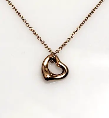 Tiffany & Co. 18k Rose Gold Elsa Peretti Open Heart 7mm Pendant Necklace 16  • $395