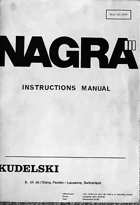 Nagra III Instruction Operators And Service Manual In Good Condition • $20