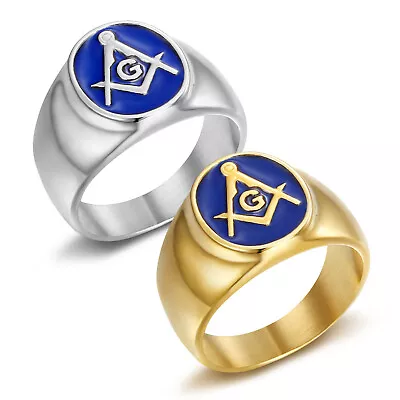 Vintage Oval Masonic Symbol Ring Stainless Steel Retro AG Wedding Signet Ring • $12.44