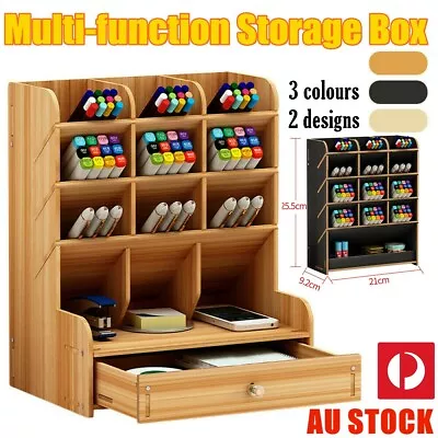 Office Desk Wooden Organizer Brush Storage Container Pen Pencil Holder Tool GIFT • $21.99