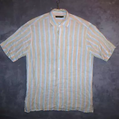 Ermenegildo Zegna Shirt Men's XXL Multi Color Stripe Linen Short Sleeve Button • $34.99