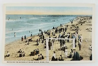 Postcard Bathers At Miami Beach Florida Ocean Waves • $7.49