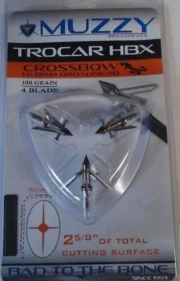 3pk. Muzzy Trocar HBX 100 Grain 4 Blade Crossbow Broadhead Hunting Tips! 297 • $39.99