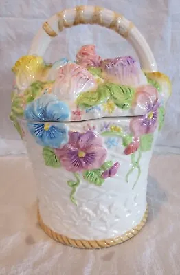 GKRO Ceramic Basket Of Flowers Pansies Cookie Jar Basket • $20