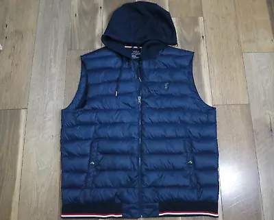 Polo Ralph Lauren Men's Navy Blue Down Front Puffer Hooded Full Zip Vest Sz XL • $29.99