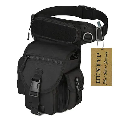 Men Military Tactical Drop Leg Bag Thigh Pouch Motorcycle Sports Waist Belt Pack • £15.99