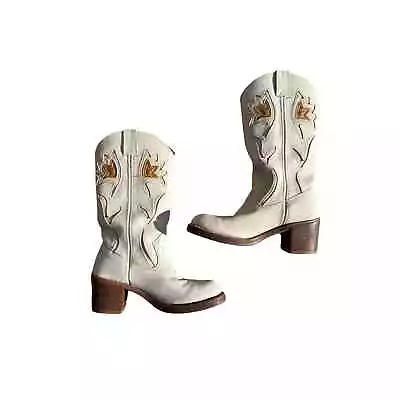 FRYE Cowboy Boots - Vintage Sabrina Campus Floral White Leather Western Boots • £554.95