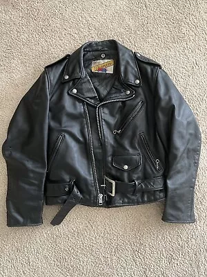 RARE Vintage 80s Schott NYC Perfecto Leather Jacket Size 38 Made In USA • $325