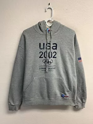 Vintage USA 2002 Olympics Hoodie Sweatshirt XL Men's Gray Roots Pullover Sweater • $20.07