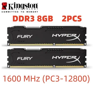 HyperX FURY DDR3 16GB 2x 8GB 1600 MHz PC3-12800 Desktop RAM Memory DIMM 240pins  • £22.86