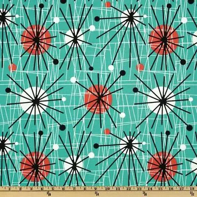 Michael Miller Mid-Century Modern Atomic Turquoise Fabric Cotton Retro! 50's • $12.50