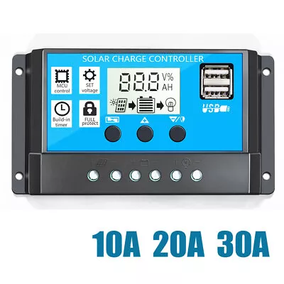 30A PWM Solar Charge Controller 12/24V Voltage Regulator Battery Charger LCD USB • £10.35