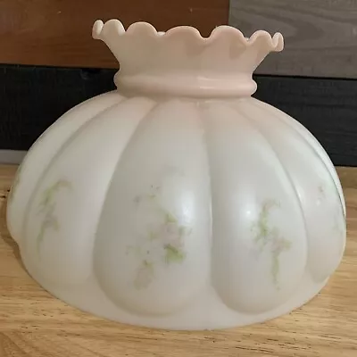 Vintage Milk Glass Melon Style Lamp Shade With Floral Rose Flowers  • $20