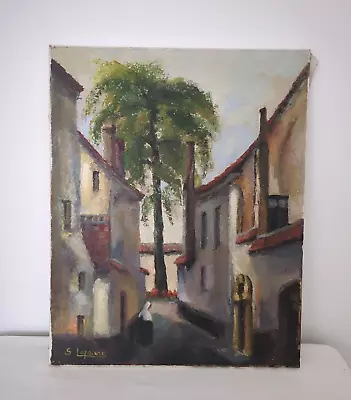 Vintage Old Town Street Scene Nun Oil On Canvas Art Painting Picture 70s • £25