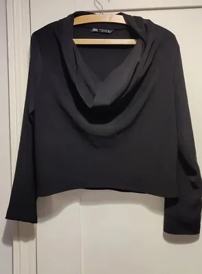 $1.21 • Buy Zara Cropped Black Top For Autumn, Cowl Neck, EUR M