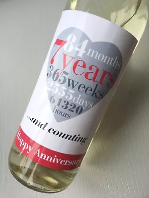 7th Wedding Anniversary 7 Years Wine And Champagne Bottle Label Gift For Couple • £2.98
