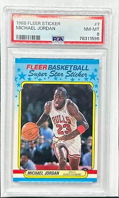 1988-89 Fleer Super Star Sticker Michael Jordan #7 PSA 8 NM-MT Chicago Bulls • $202.50