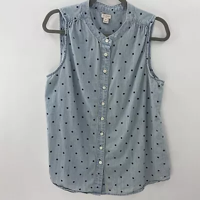 J. Crew Factory Women's Chambray Polka Dot Shirt Sleeveless Button Up Size 14 • $10