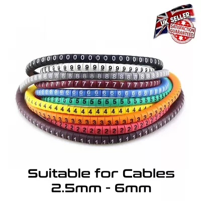 Cable Markers Numbered Coloured 50 Of Each 0~9 Pack Of 500 For 2.5mm - 6mm • £9.95