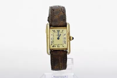 Cartier Must De Cartier Vermeil Tank Quartz Gold Dial Leather Women's Wristwatch • $1364.99