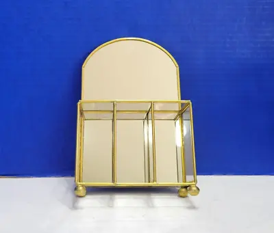 Vintage Gold Brass And Glass Display Cabinet Mirrored Open Shelves • $35