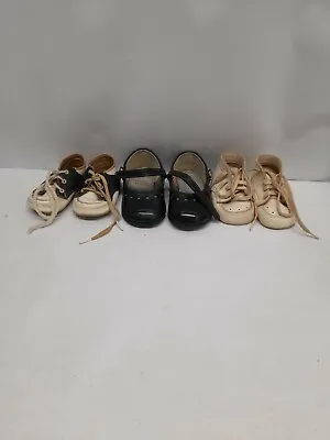 Vintage Lot 3 Pairs Of Baby Shoes White Black Leather  • $17.24